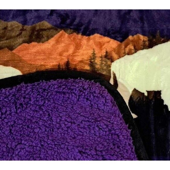 New Purple Rustic Bison Buffalo Sherpa Plush Throw Gift Blanket Native Art Aztec - Picture 4 of 5